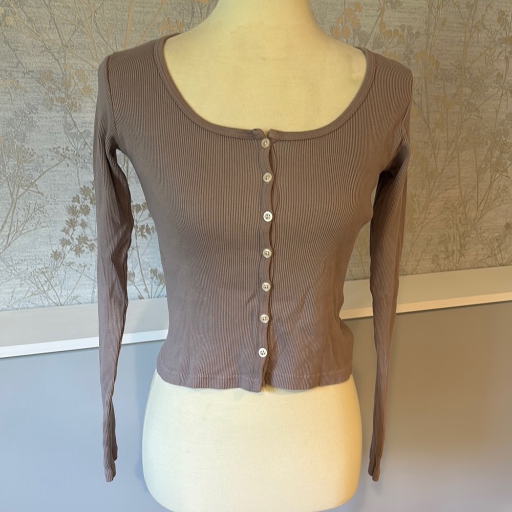 Women's Ribbed Button-Up Top dusty rose, brendy Melville John Galt 100% cotton